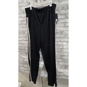 Vintage New Starter Track Pants XL Jet Black White Stripe Logo 90s Y2K NOS